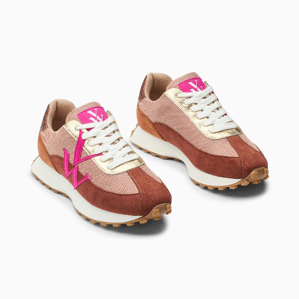 Vanessa Wu Baskets Monogramme Mona Beige Et Brique à Semelle Running