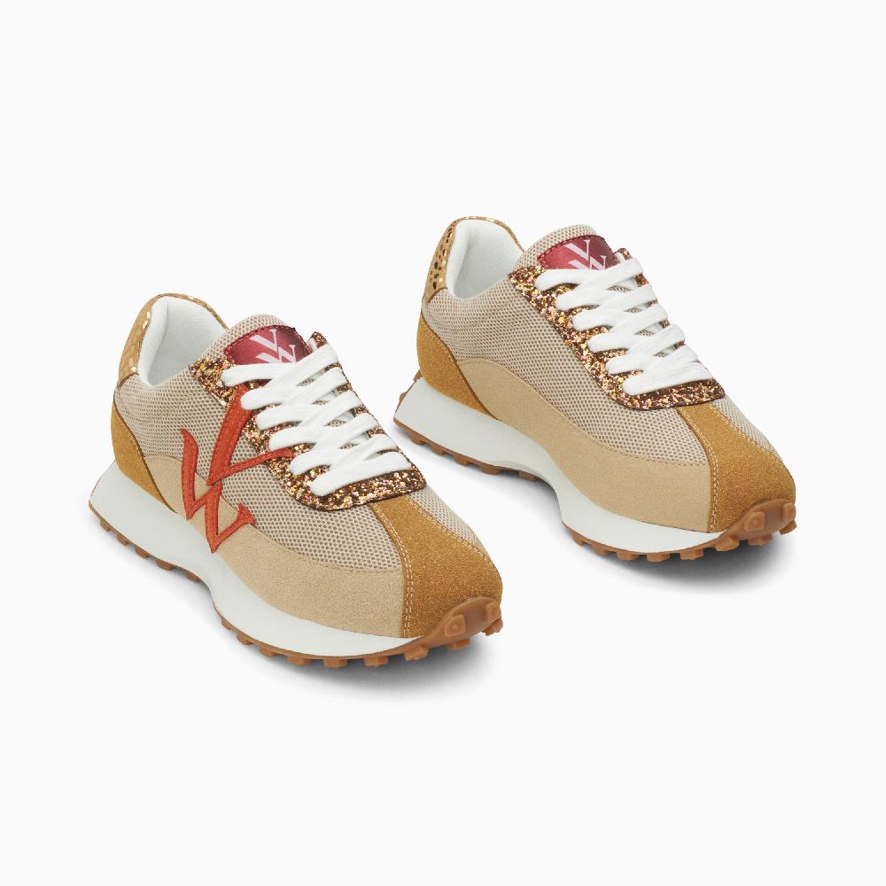 Vanessa Wu Baskets Monogramme Mona Beige Et Orange à Semelle Running
