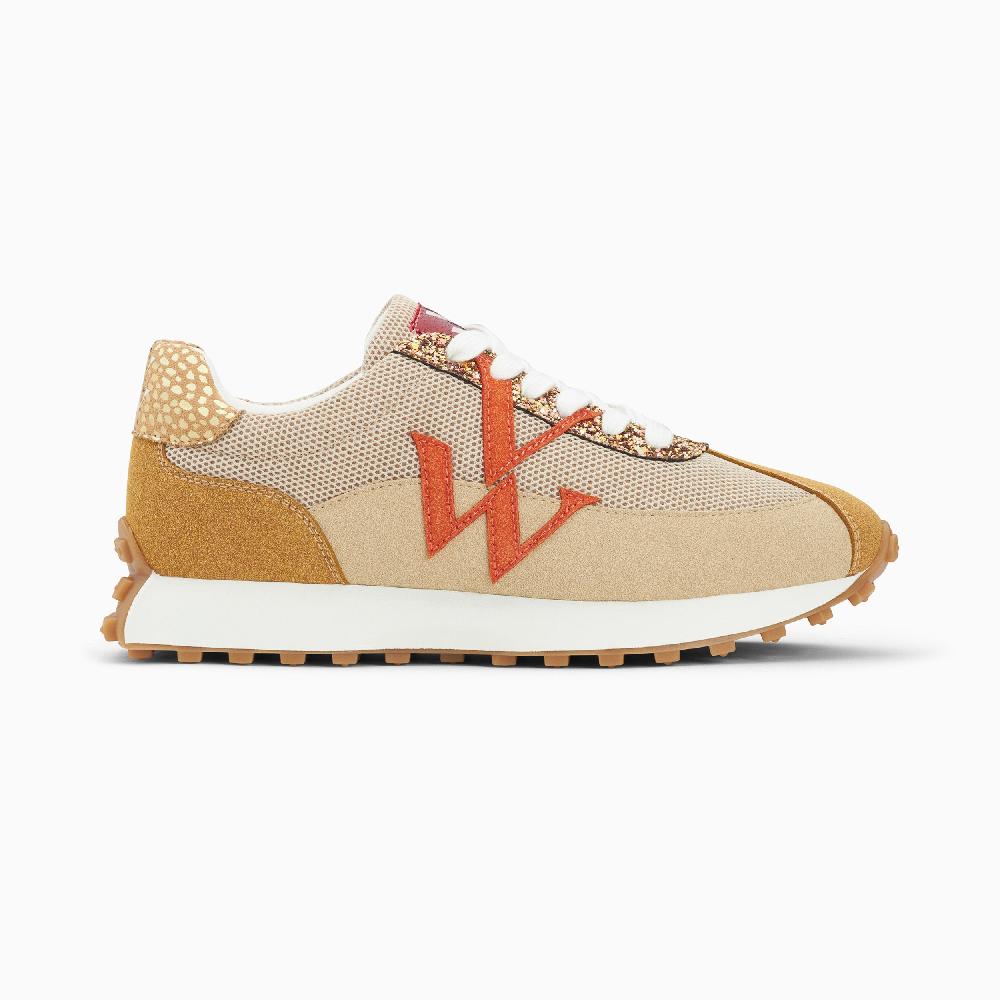 vanessa wu Baskets monogramme Mona beige et orange à semelle running