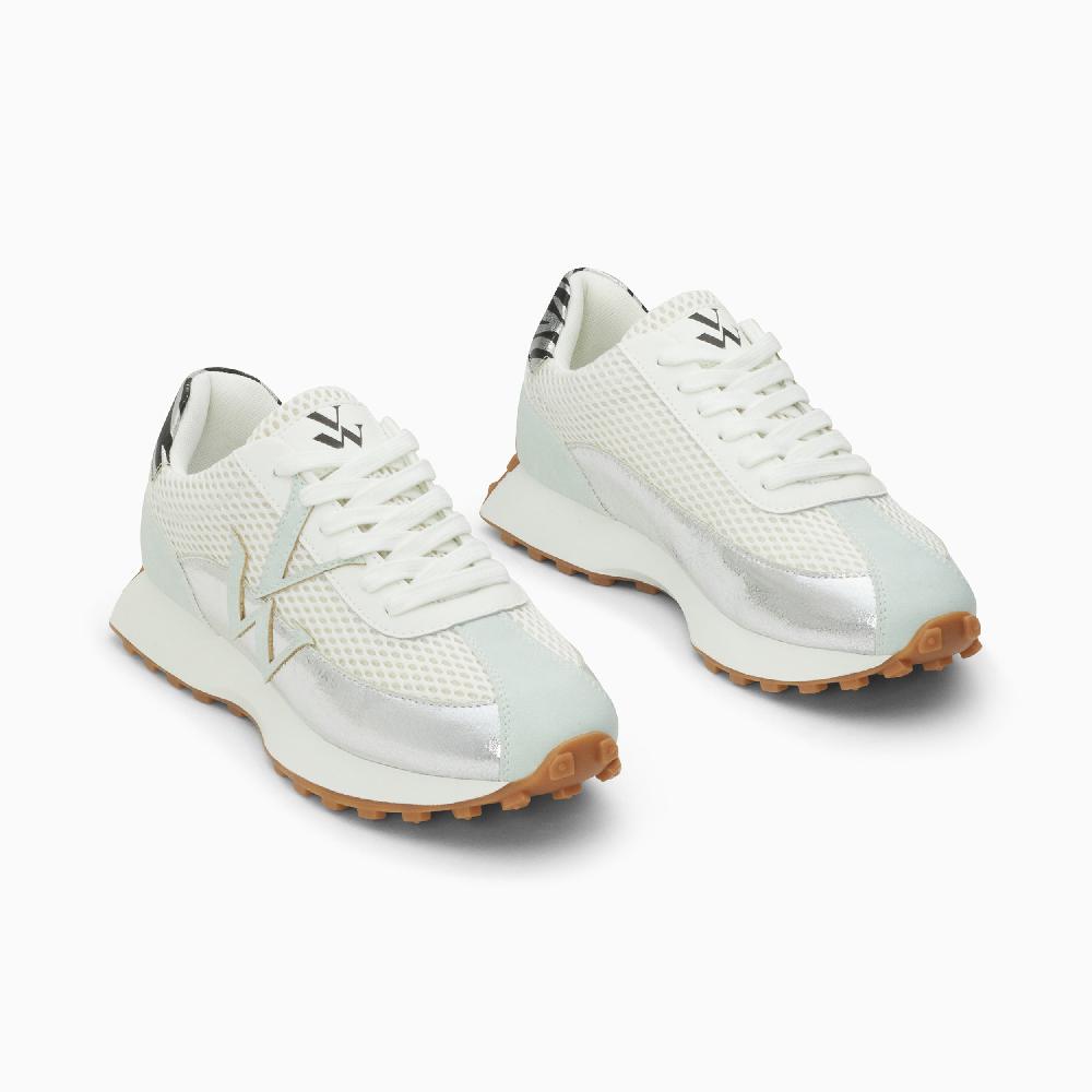 Vanessa Wu Baskets Monogramme Mona Blanc Et Bleu à Semelle Running