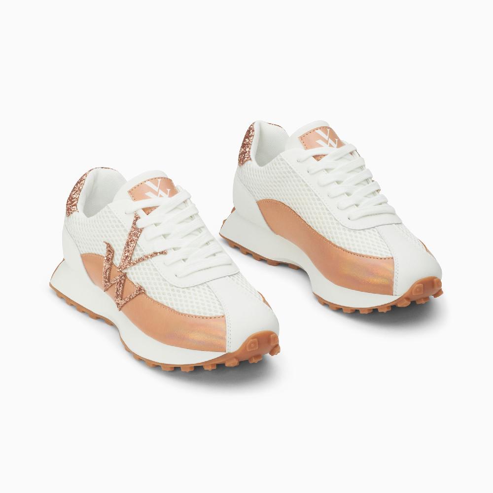 Vanessa Wu Baskets Monogramme Mona Blanc Et Rose Gold à Semelle Running