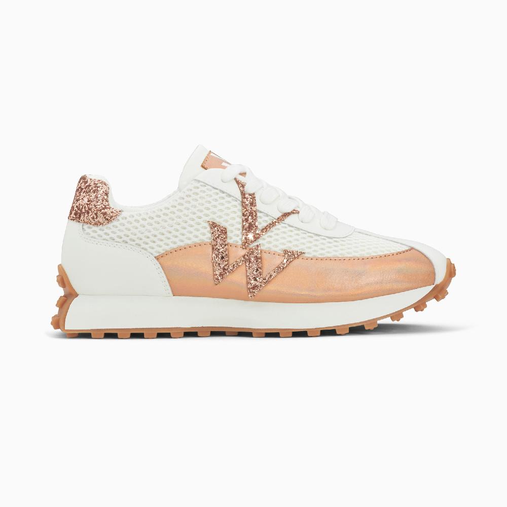 vanessa wu Baskets monogramme Mona blanc et rose gold à semelle running