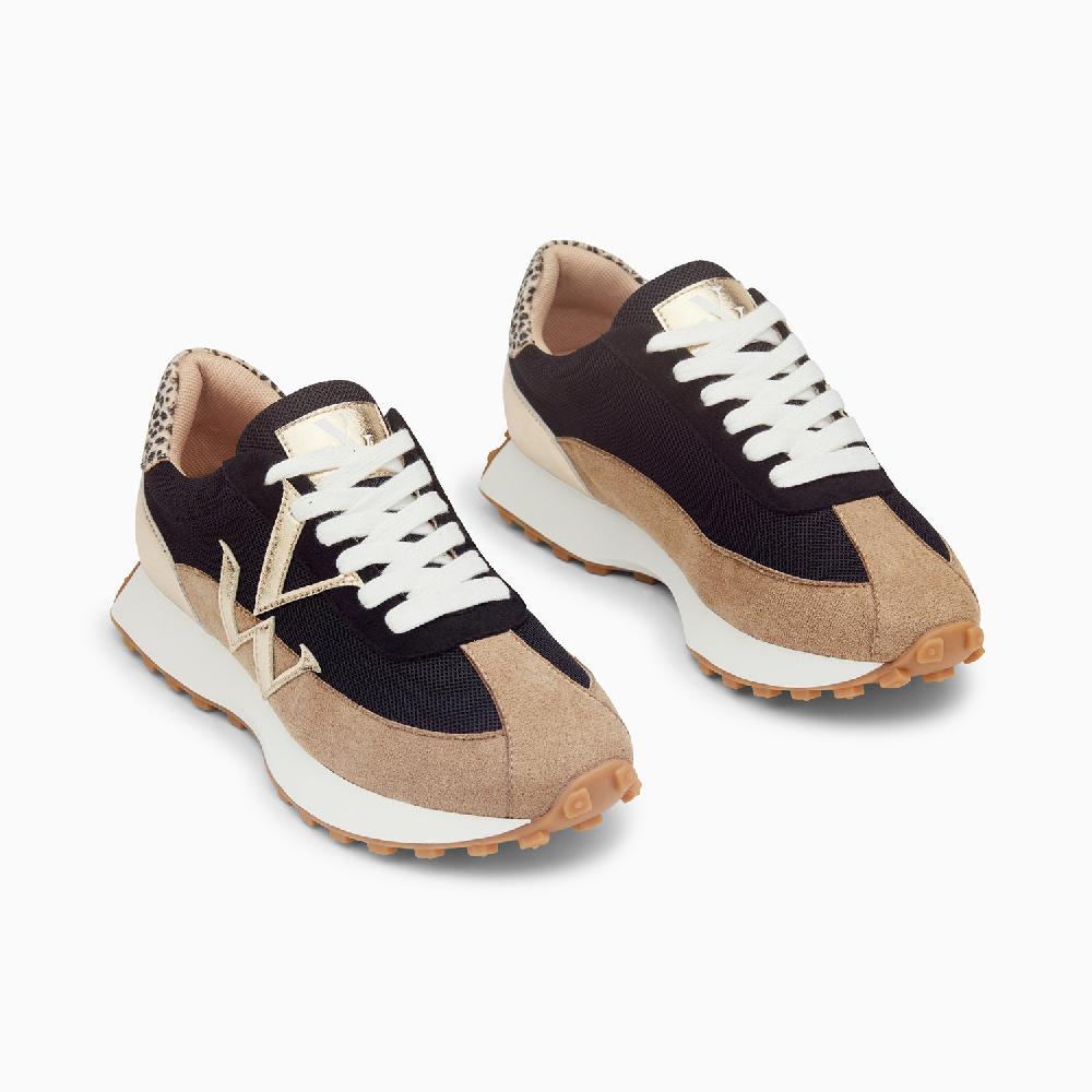 Vanessa Wu Baskets Monogramme Pia Beige Et Noir à Semelle Running