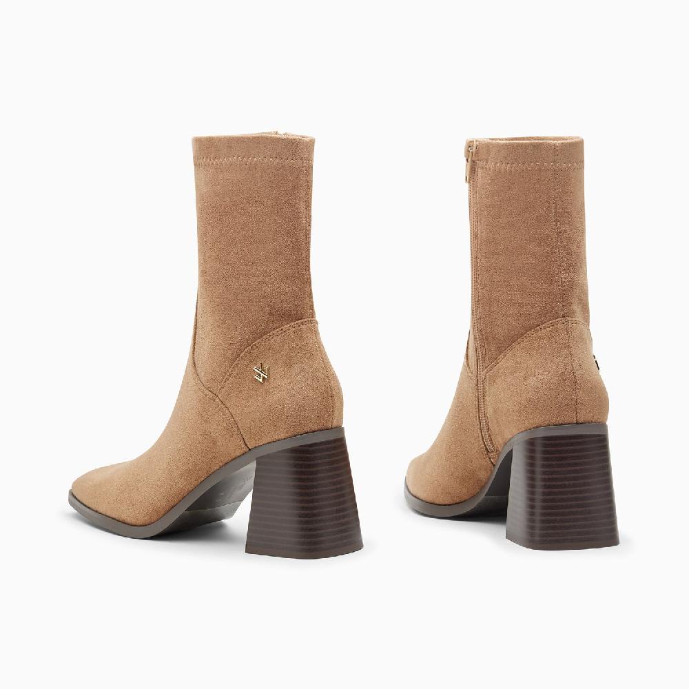 Vanessa Wu Bottines Chaussettes Alizée Beiges à Talon Trapèze