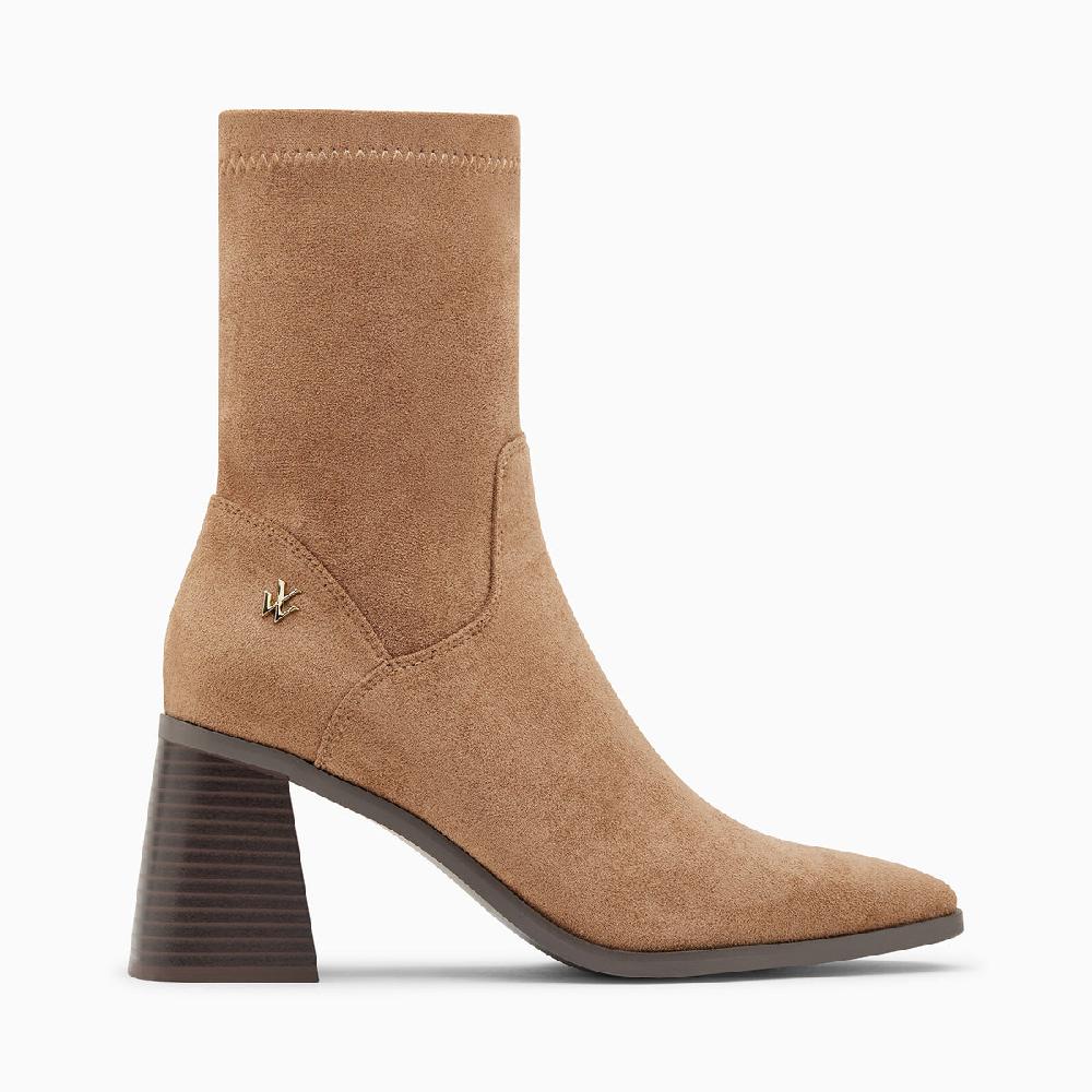 vanessa wu Bottines chaussettes Alizée beiges à talon trapèze