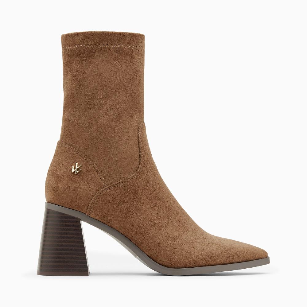 vanessa wu Bottines chaussettes Alizée marron à talon trapèze