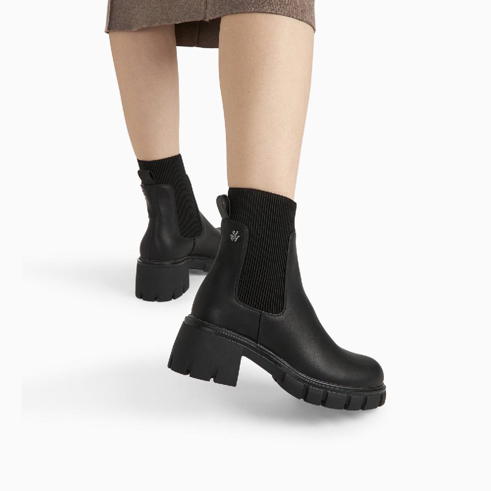 Vanessa Wu Bottines Chelsea Annie Noires à Talon Cranté