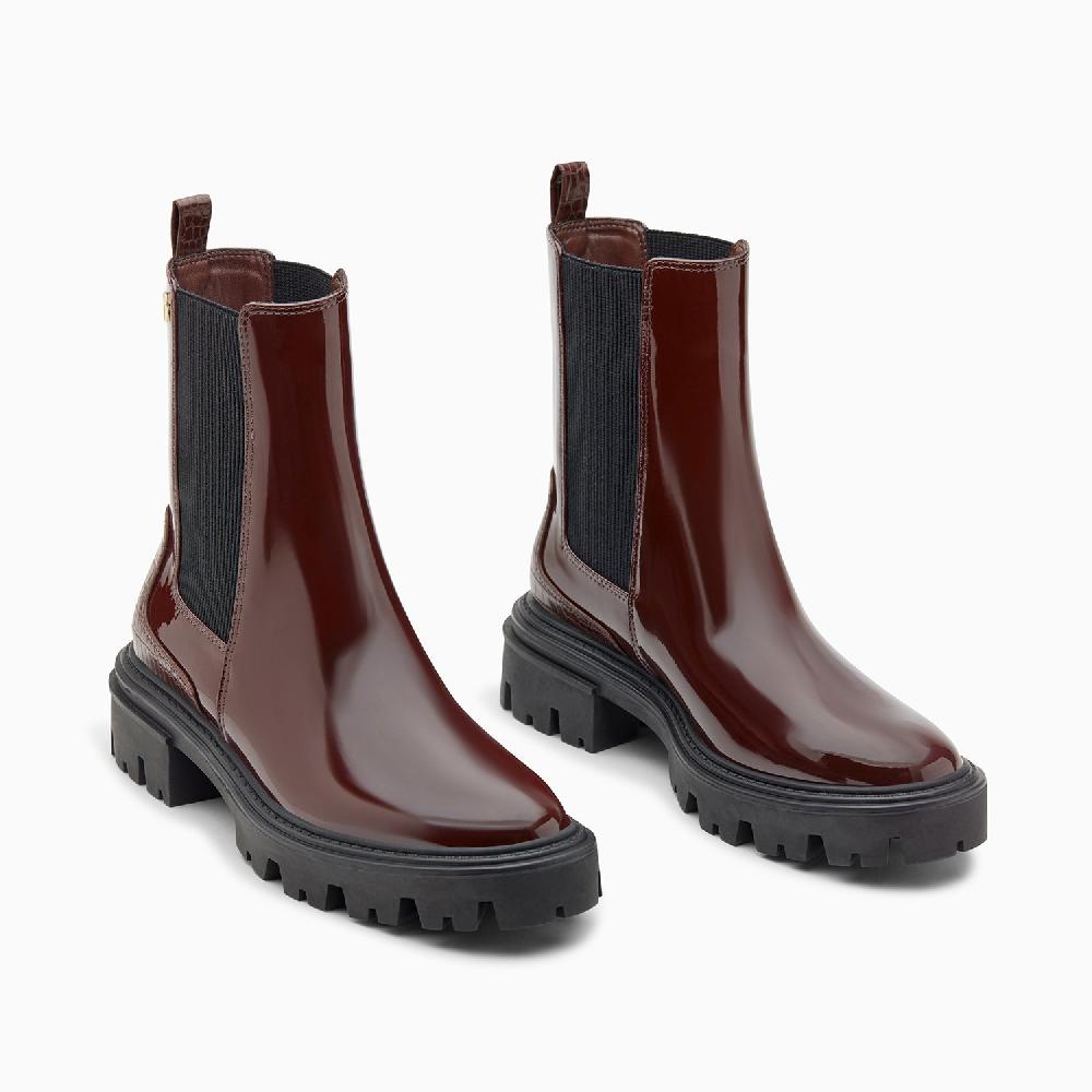 Vanessa Wu Bottines Chelsea Pamela Bordeaux Vernies à Semelle Crantée