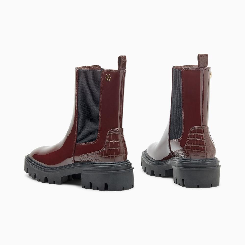 Vanessa Wu Bottines Chelsea Pamela Bordeaux Vernies à Semelle Crantée