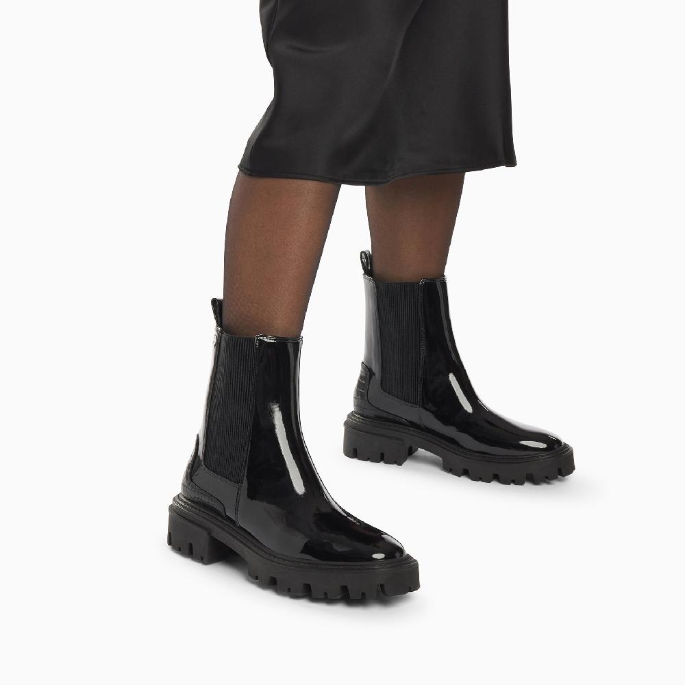 Vanessa Wu Bottines Chelsea Pamela Noires Vernies à Semelle Crantée