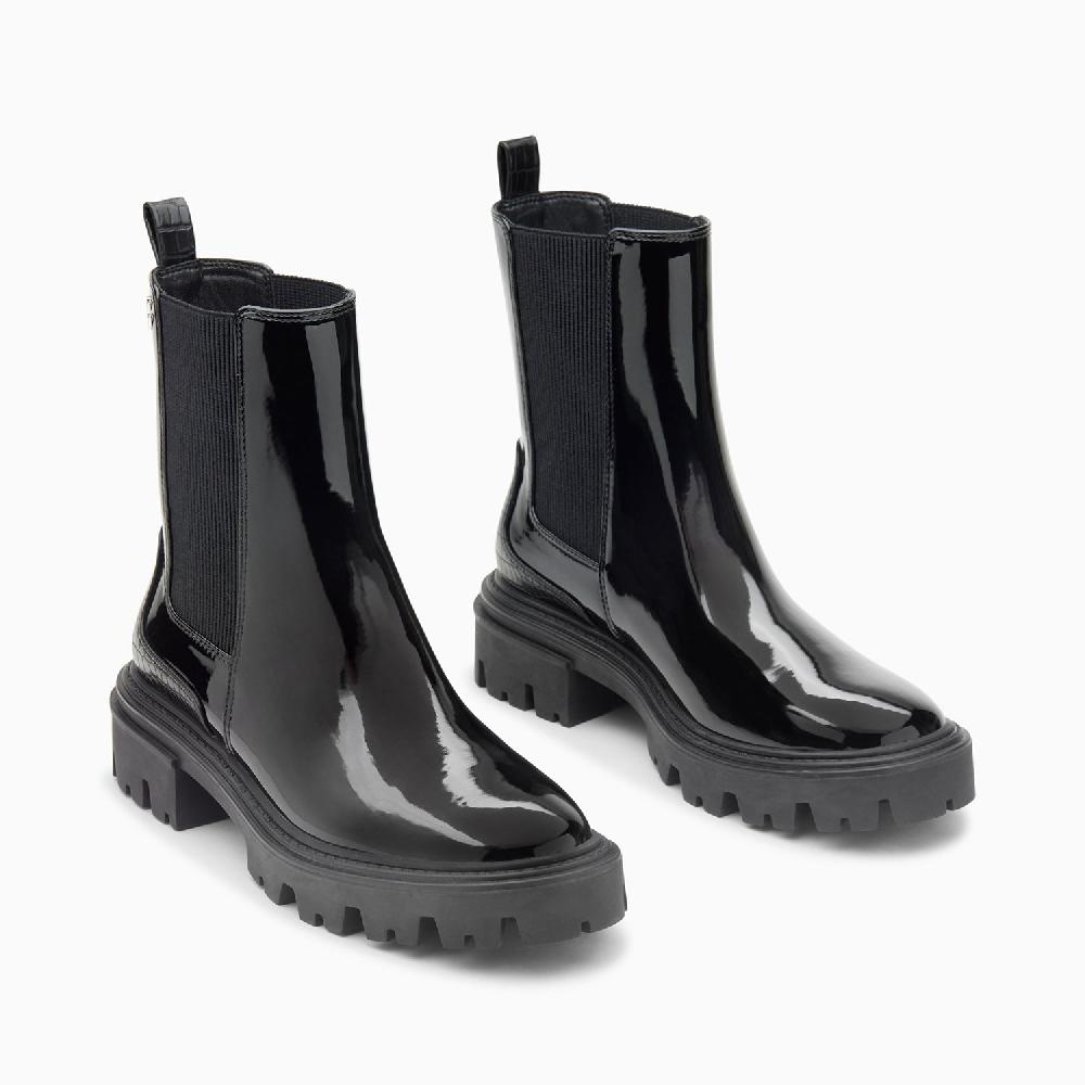 Vanessa Wu Bottines Chelsea Pamela Noires Vernies à Semelle Crantée