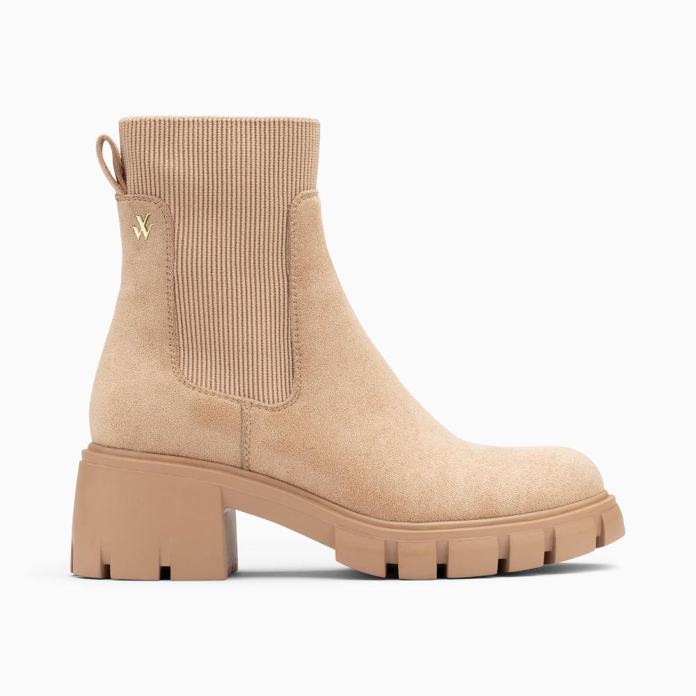 vanessa wu Bottines Chelsea Valérie beige à talon cranté