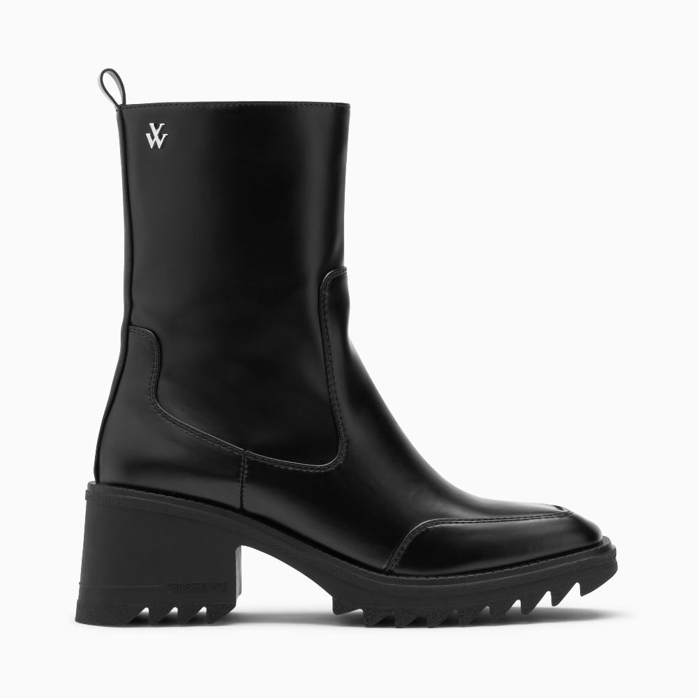 vanessa wu Bottines de pluie Lea noires à talon cranté
