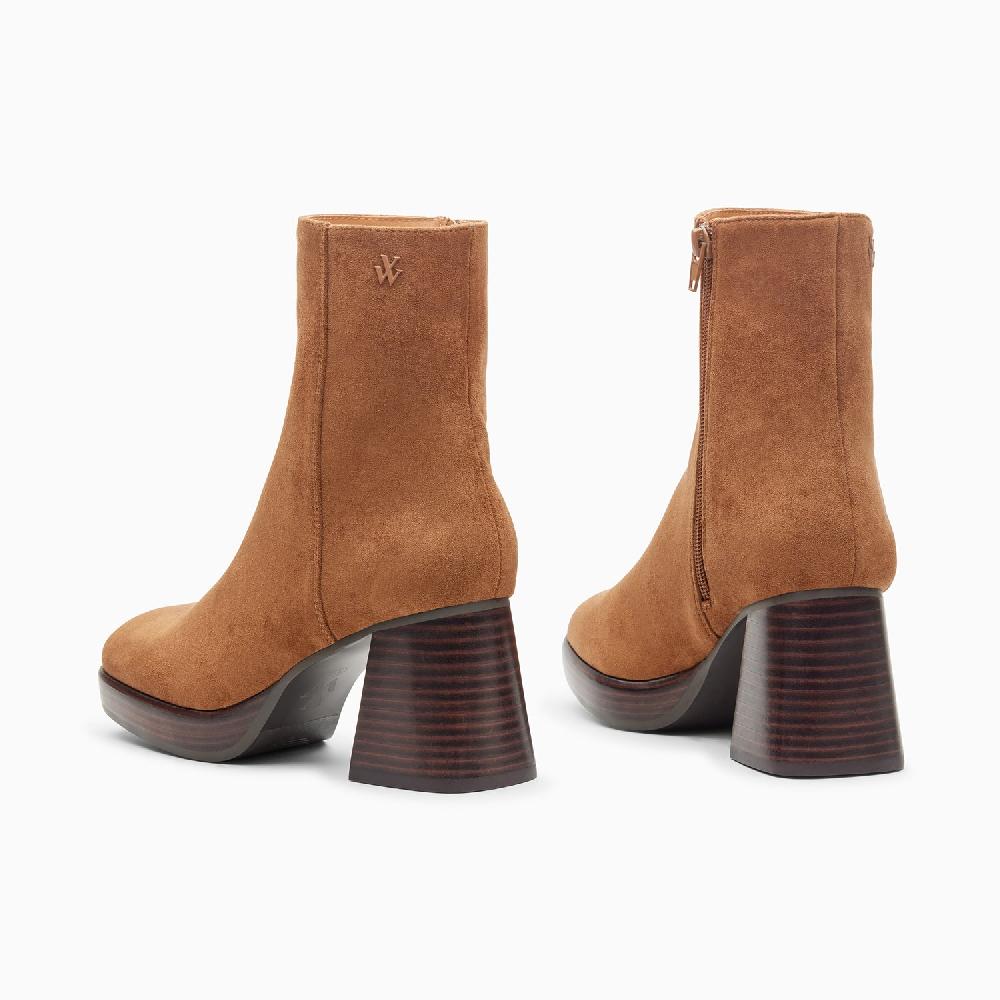 Vanessa Wu Bottines Marina Camel à Plateforme Et Talon Bois