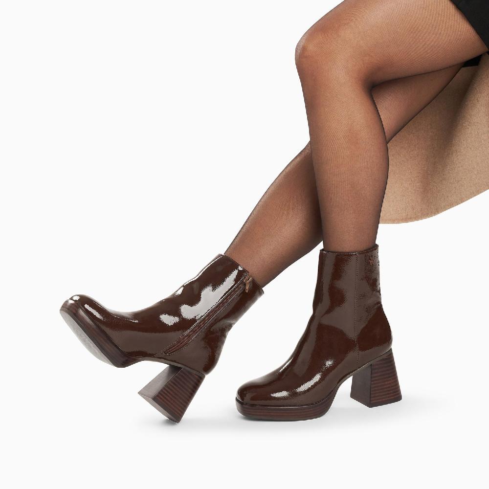 Vanessa Wu Bottines Marina Marron à Plateforme Et Talon Bois