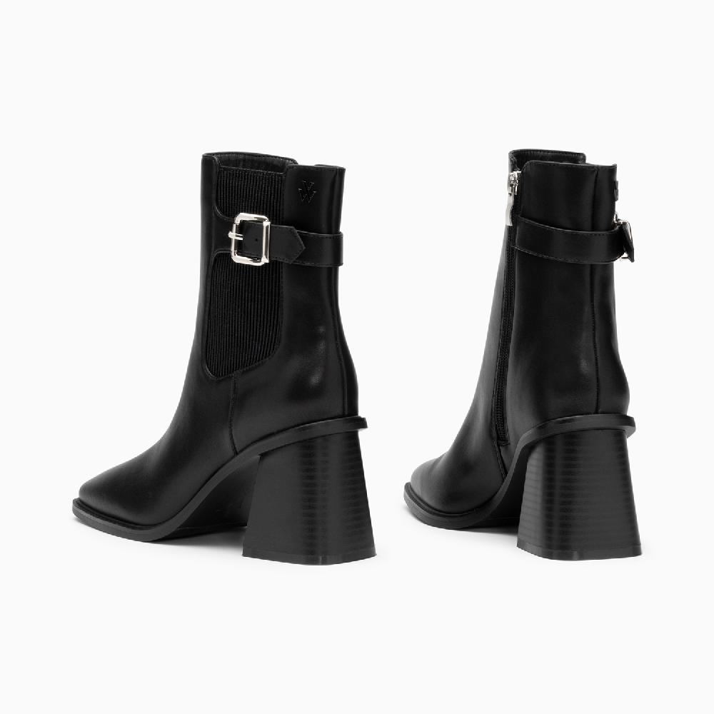 Vanessa Wu Bottines Montantes Clémentine Noires à Talon Trapèze