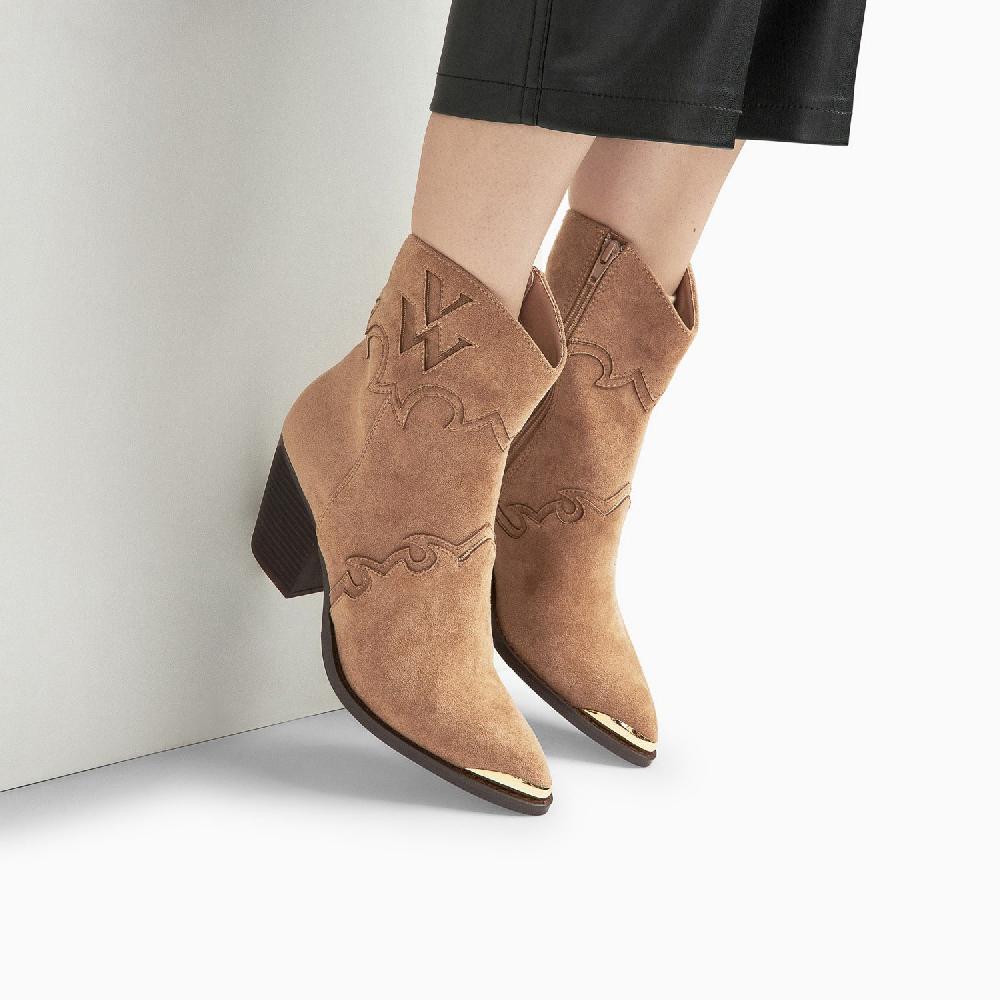 Vanessa Wu Bottines Santiags Clotilde Beiges à Talon