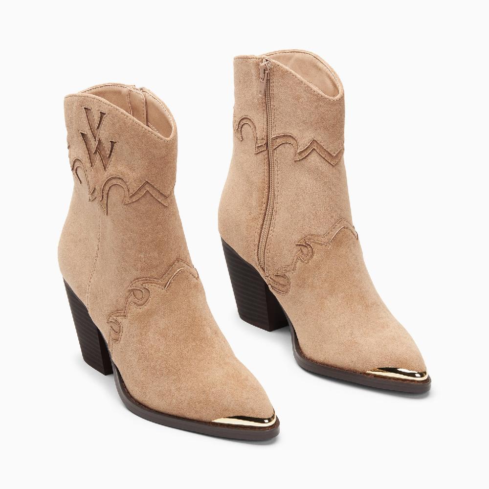 Vanessa Wu Bottines Santiags Clotilde Beiges à Talon