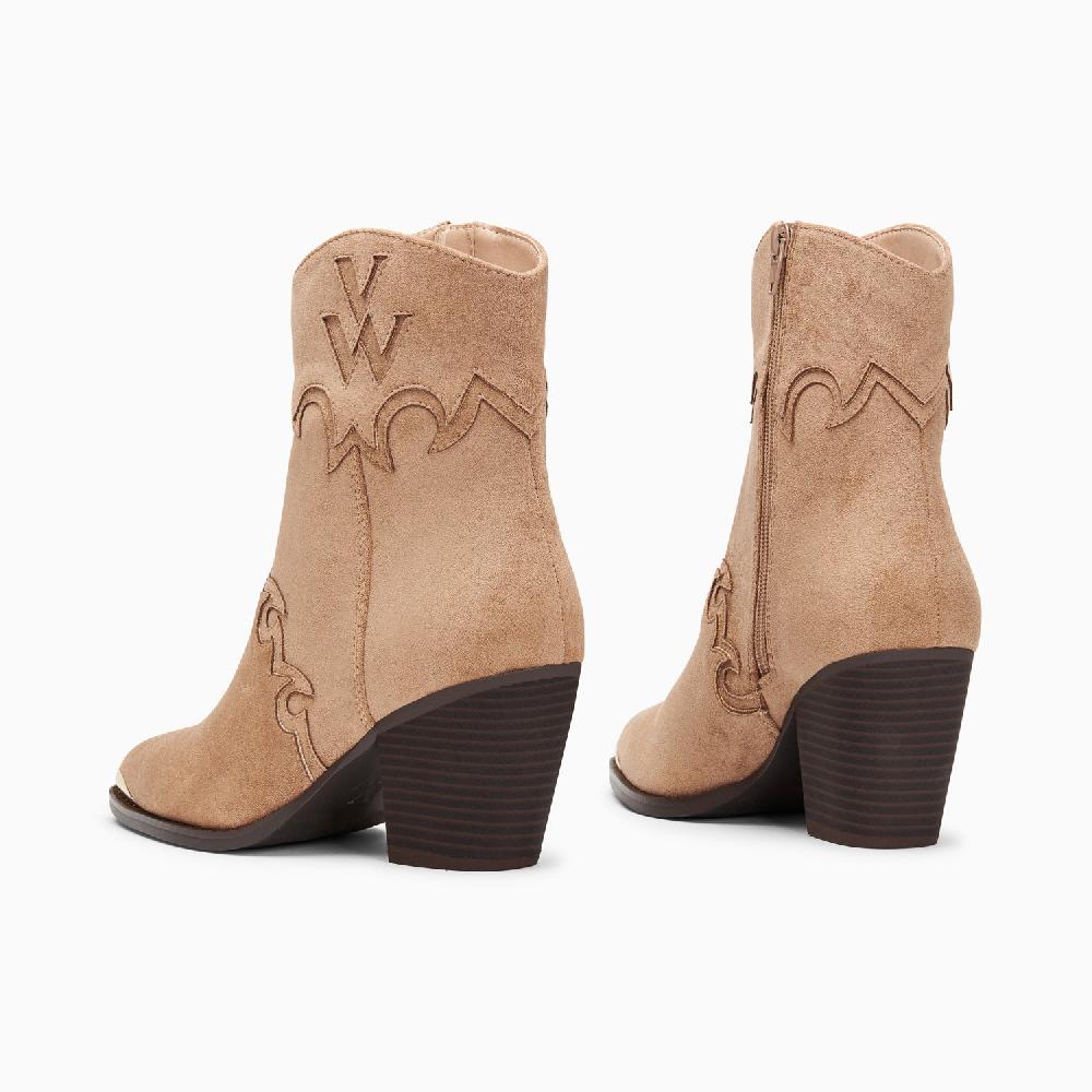 Vanessa Wu Bottines Santiags Clotilde Beiges à Talon