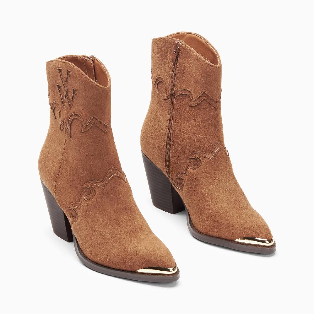 Vanessa Wu Bottines Santiags Clotilde Camel à Talon