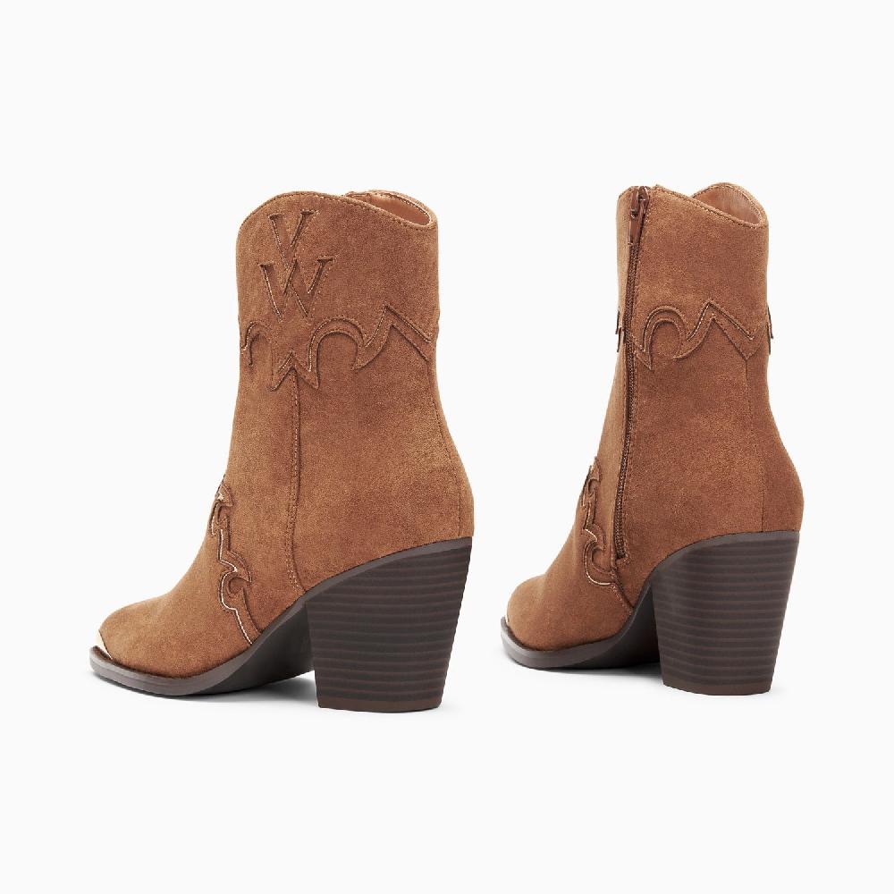 Vanessa Wu Bottines Santiags Clotilde Camel à Talon