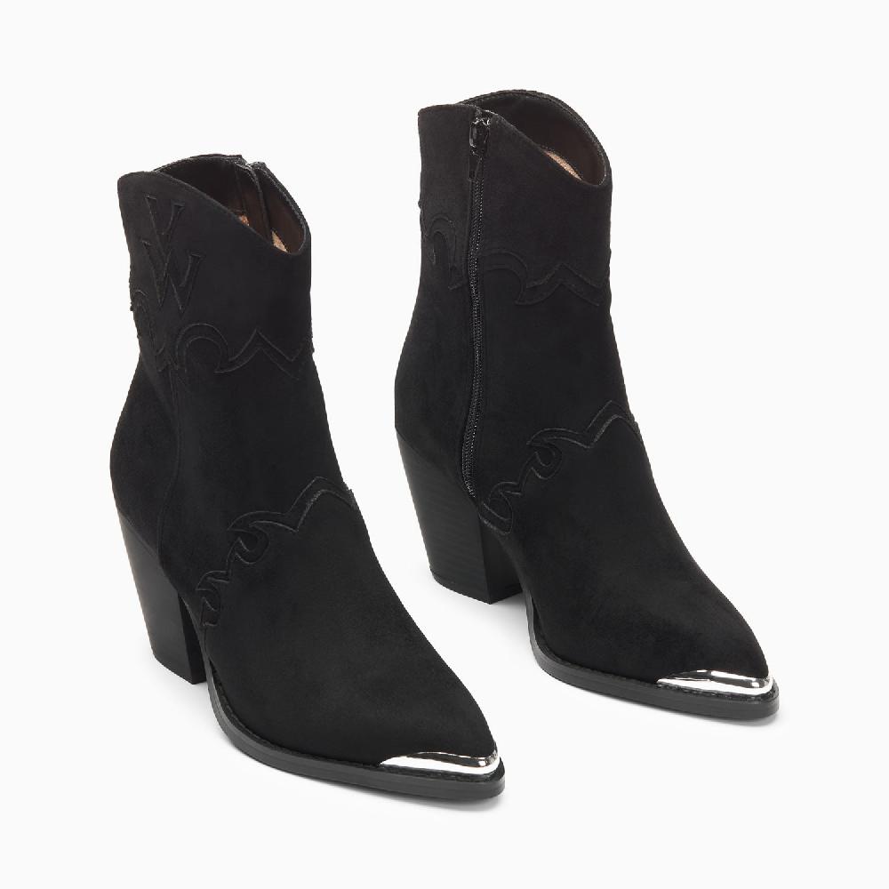 Vanessa Wu Bottines Santiags Clotilde Noires à Talon