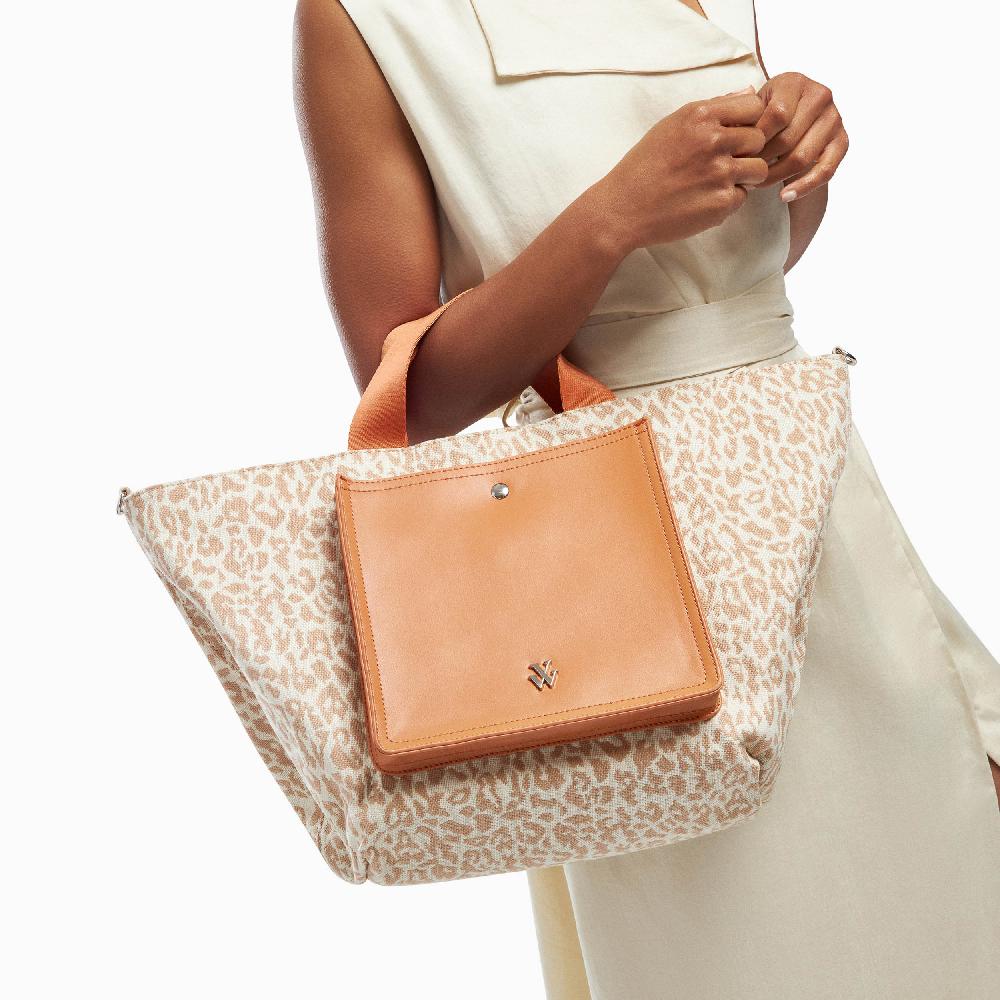 Vanessa Wu Cabas Iris Léopard Beige à Pochette Camel