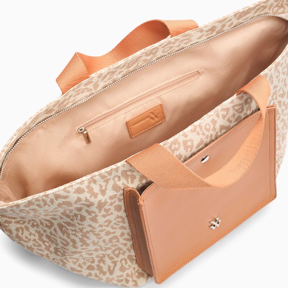 Vanessa Wu Cabas Iris Léopard Beige à Pochette Camel