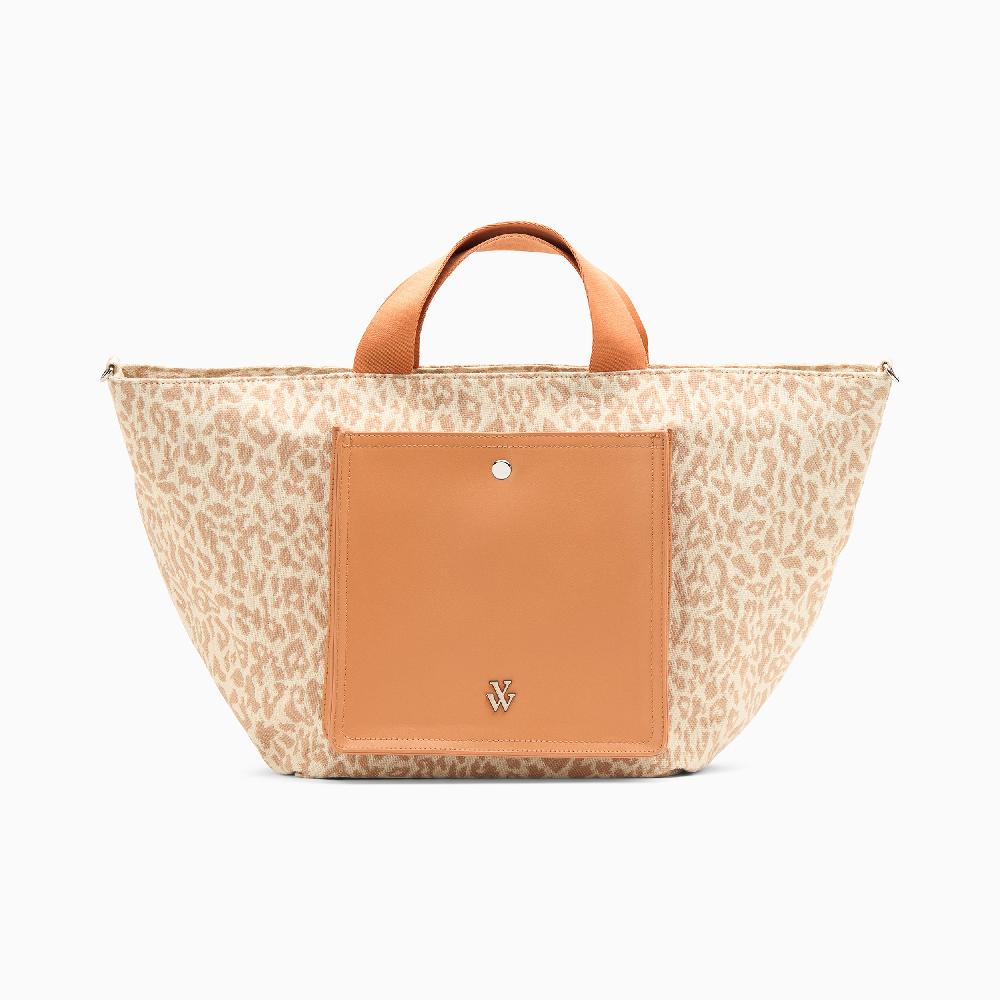 vanessa wu Cabas Iris léopard beige à pochette camel