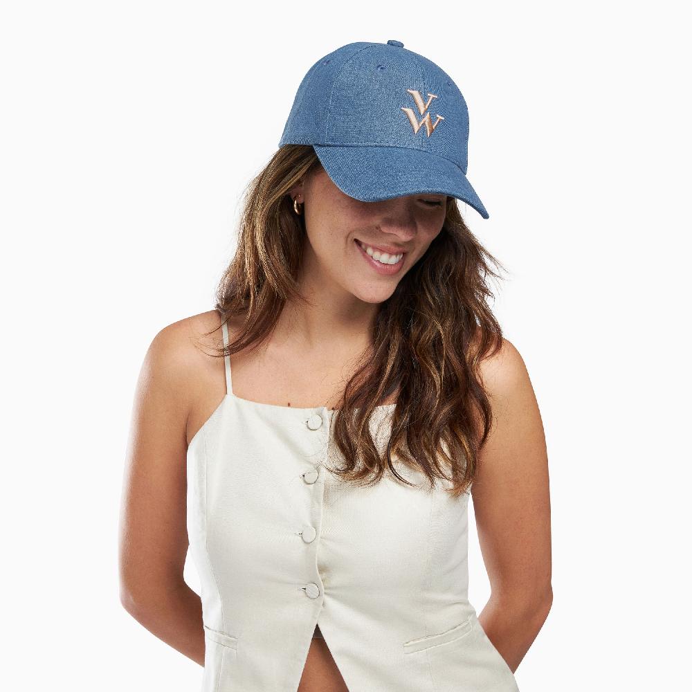 Vanessa Wu Casquette Clem Denim Clair à Monogramme Brodé