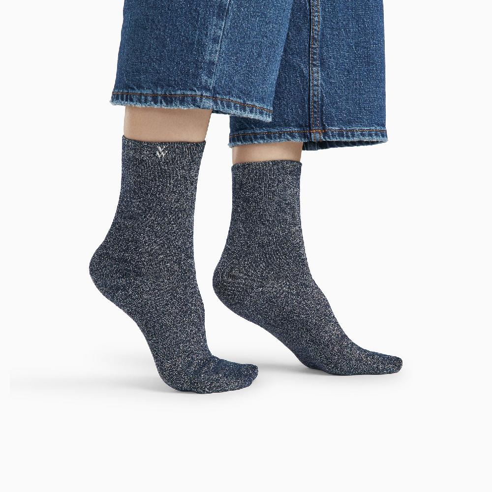 Vanessa Wu Chaussettes Ambre Marine Et Argent Pailleté