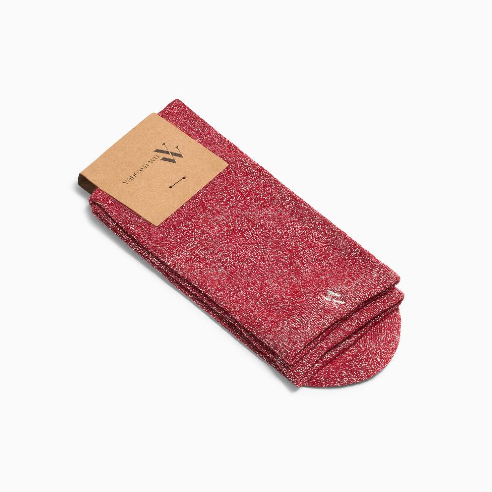 Vanessa Wu Chaussettes Ambre Rouge Et Argent Pailleté