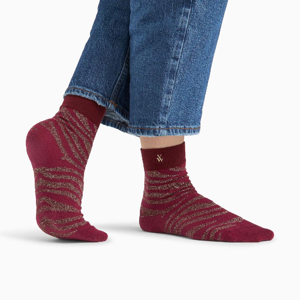 Vanessa Wu Chaussettes Brianna Bordeaux Et Zébré Or