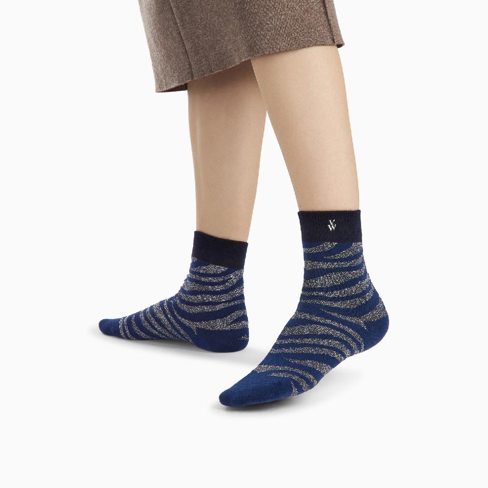 Vanessa Wu Chaussettes Brianna Marine Et Zébré Argent