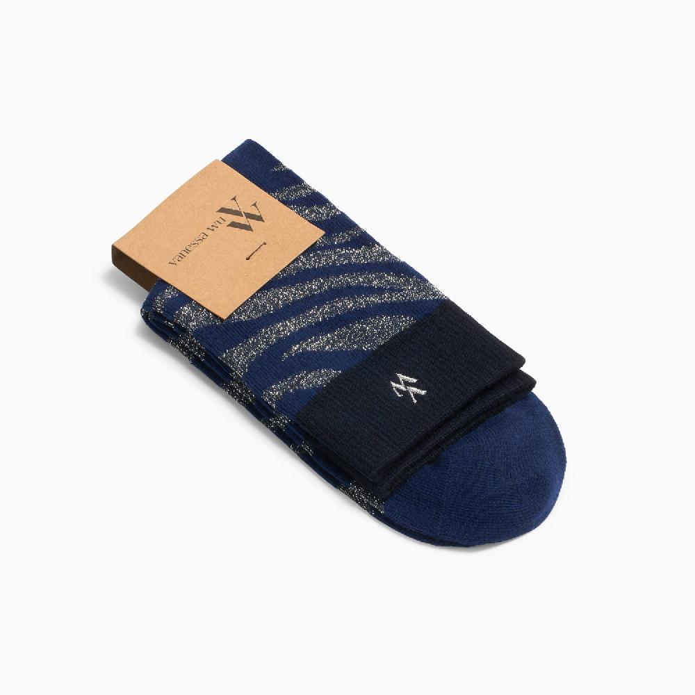 Vanessa Wu Chaussettes Brianna Marine Et Zébré Argent