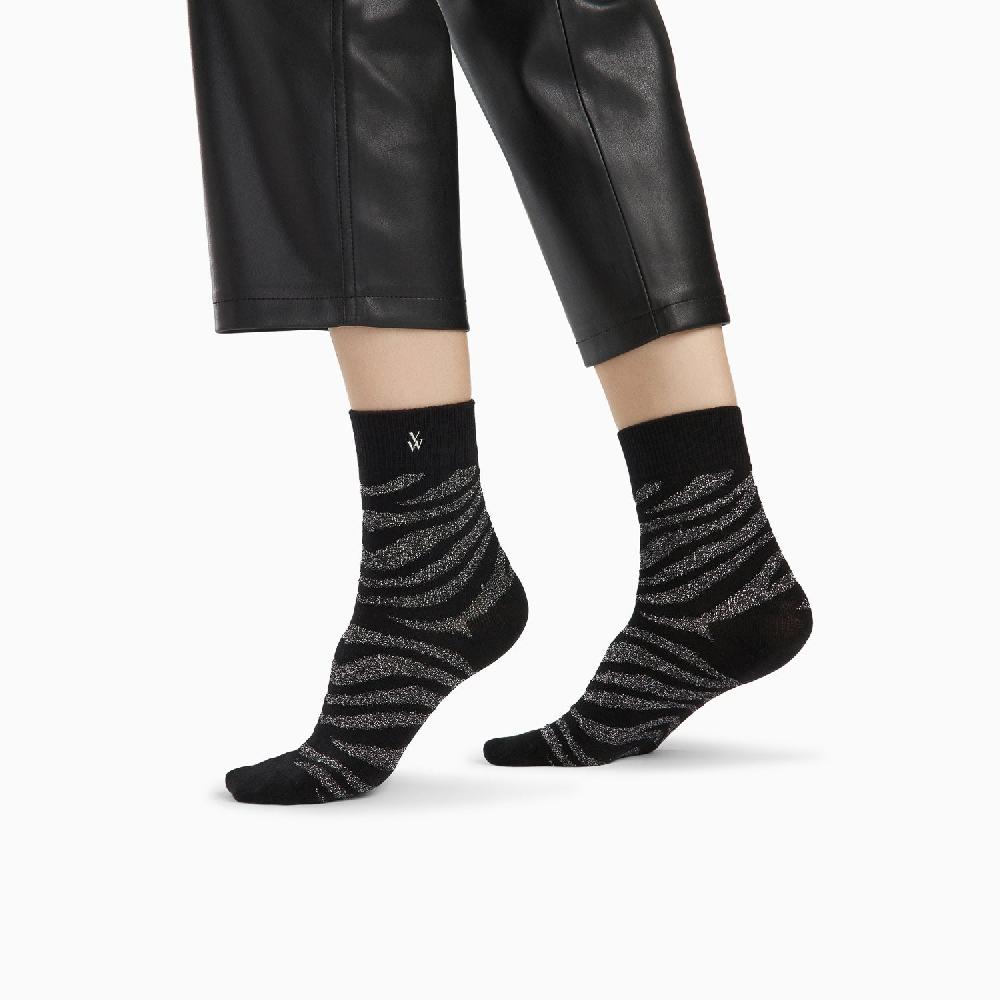 Vanessa Wu Chaussettes Brianna Noir Et Zébré Argent