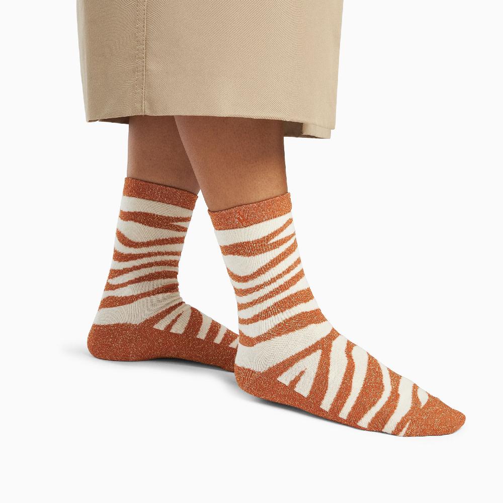 Vanessa Wu Chaussettes Sacha Zébrées Brique Et Beige