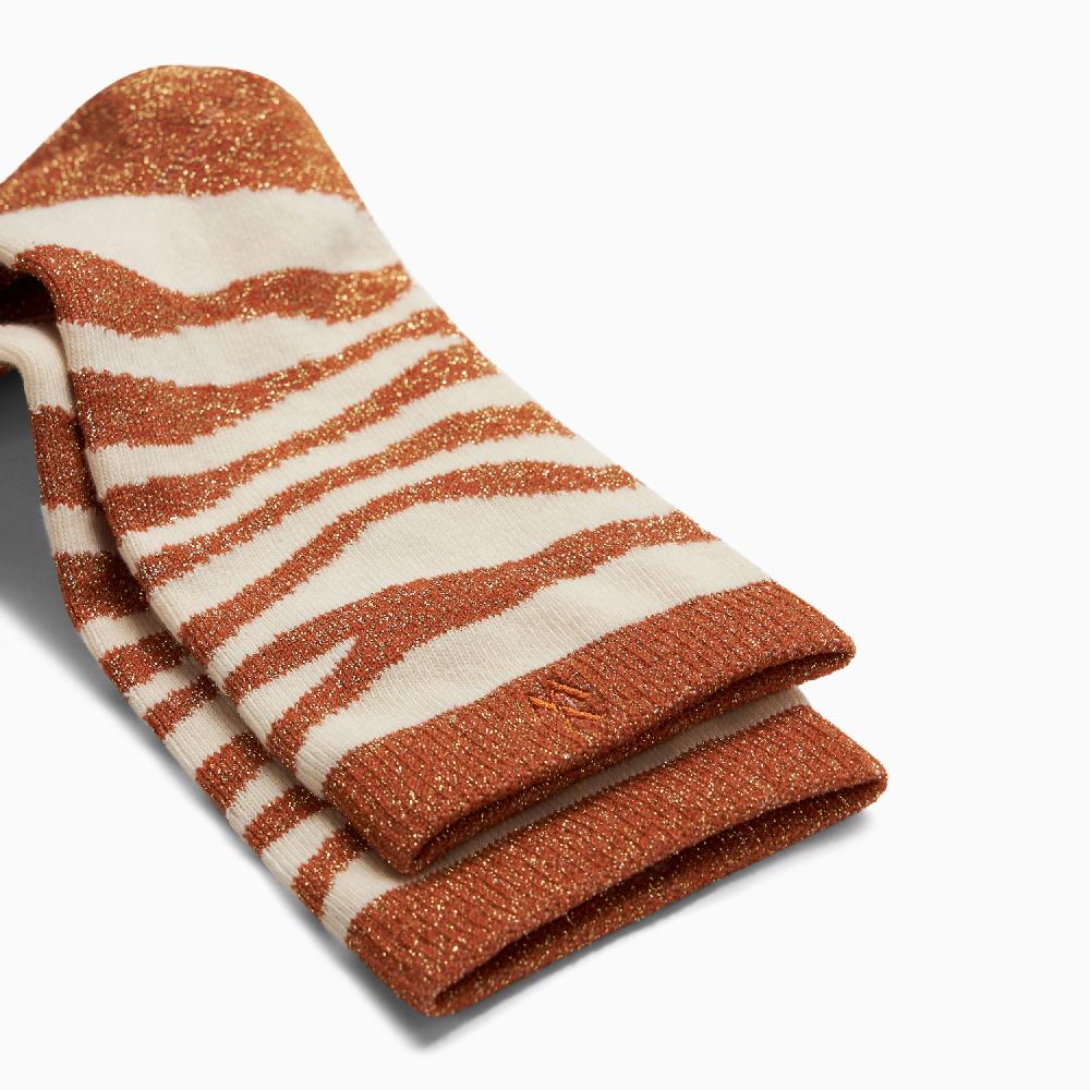 Vanessa Wu Chaussettes Sacha Zébrées Brique Et Beige