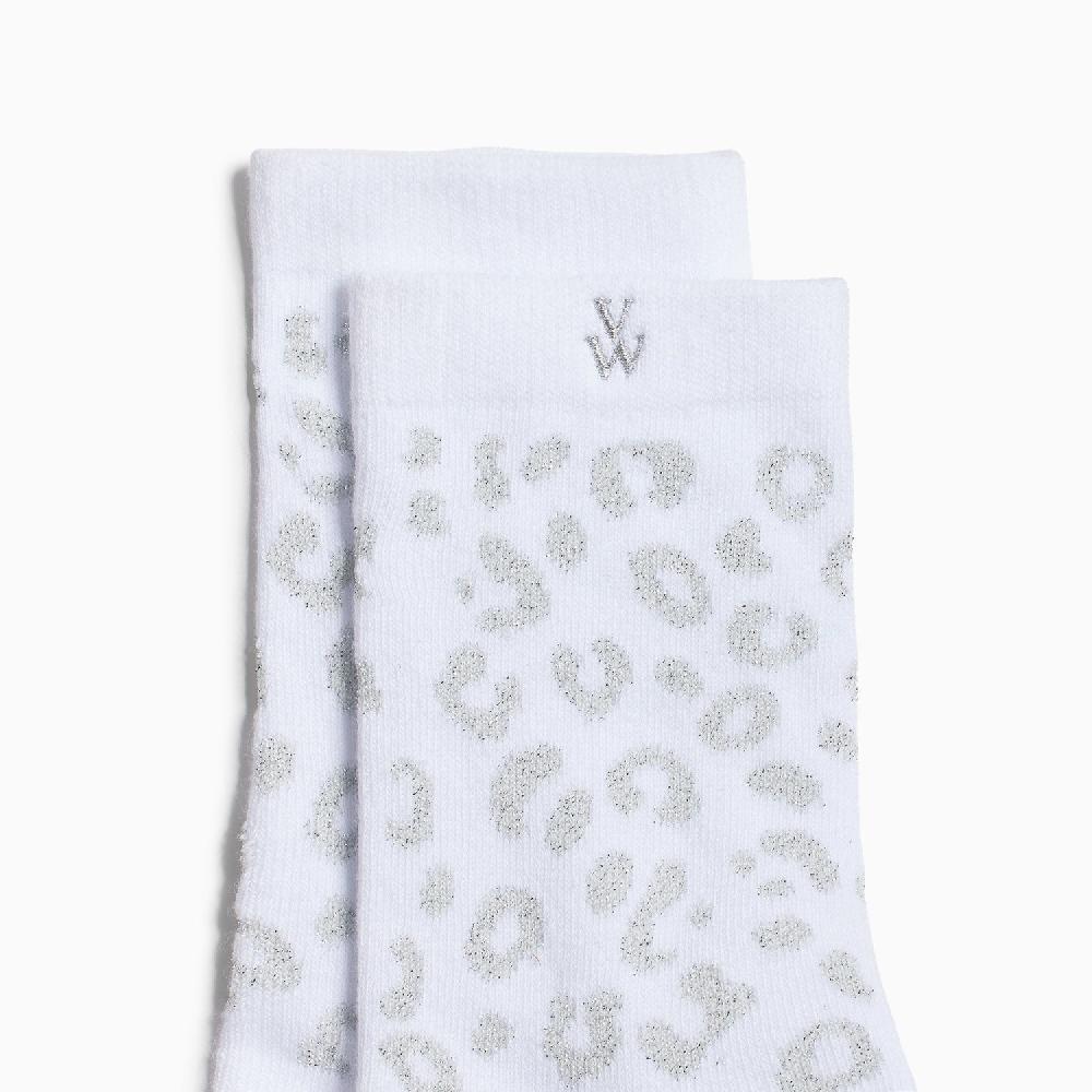 Vanessa Wu Chaussettes Tara Blanc Et Léopard Argent