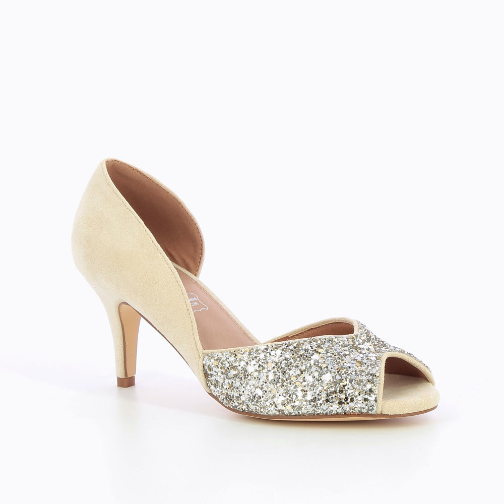 Vanessa Wu Escarpins Peep-toe Diane Crème Et Argent