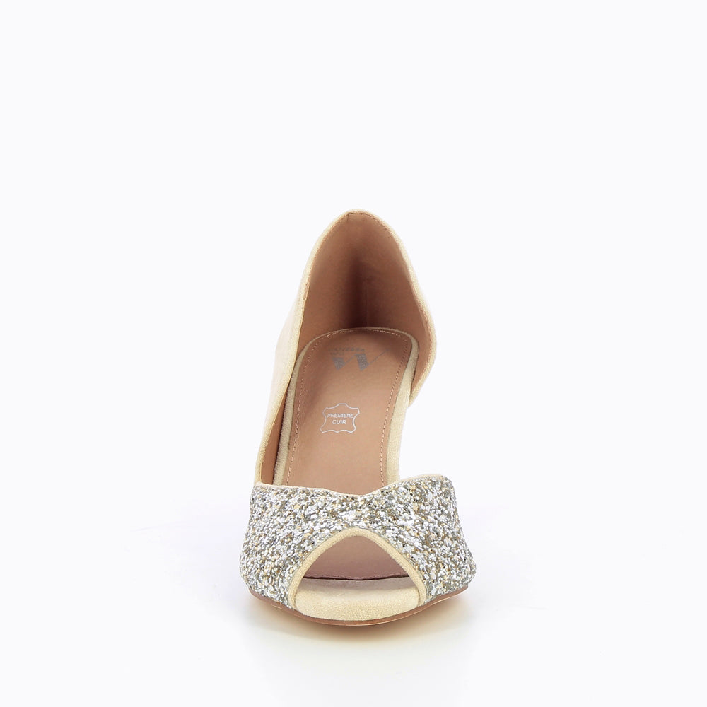 Vanessa Wu Escarpins Peep-toe Diane Crème Et Argent