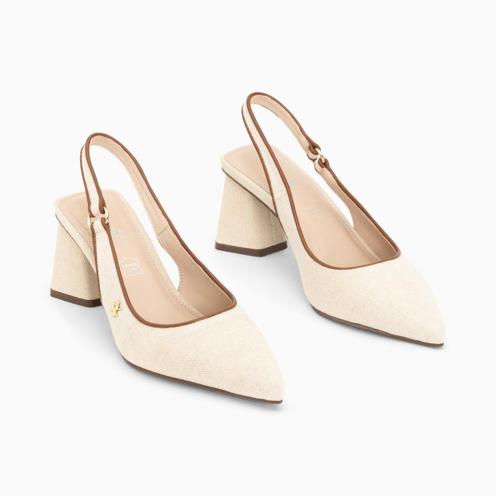 Vanessa Wu Escarpins Slingback Lara Beiges à Bout Pointu