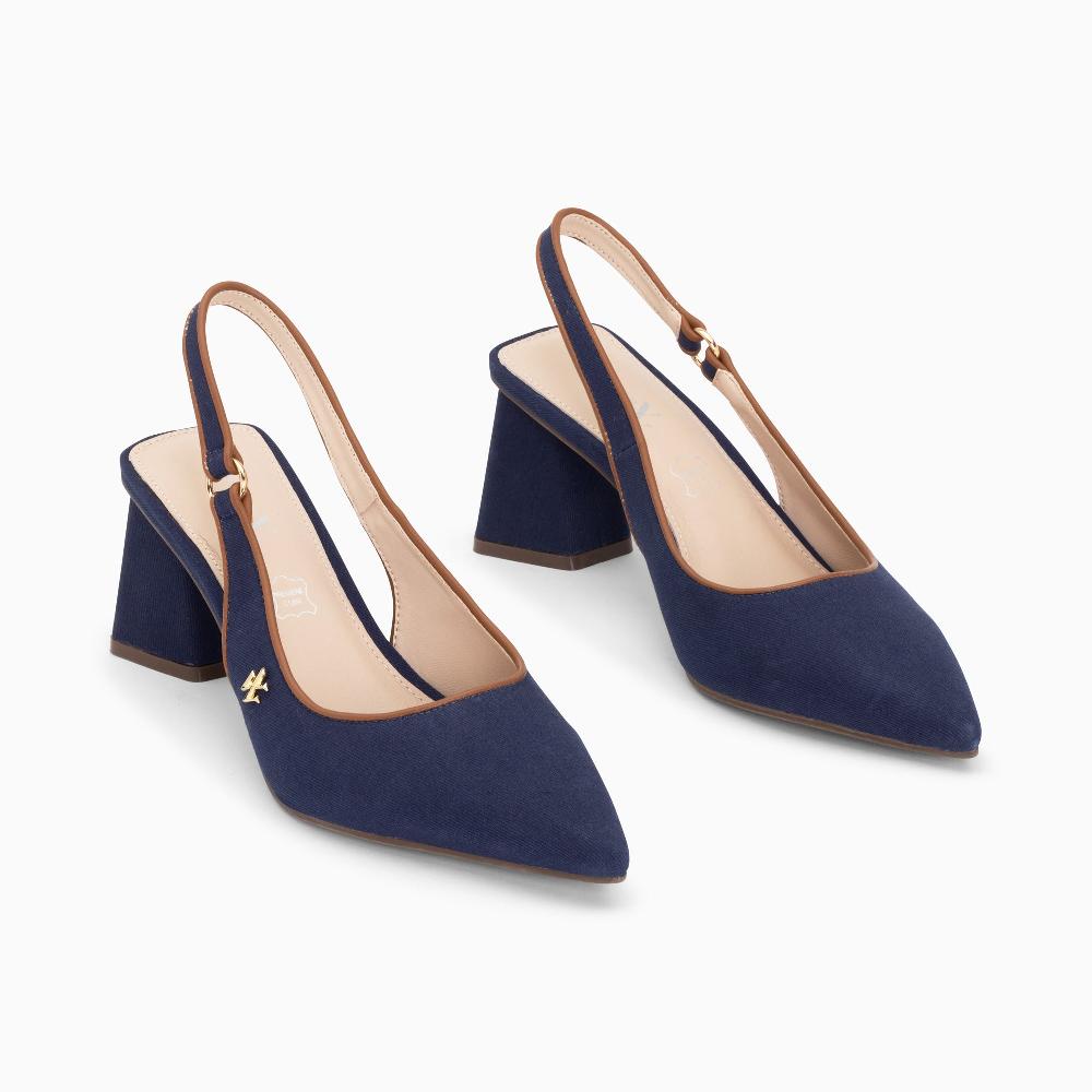 Vanessa Wu Escarpins Slingback Lara Marine à Bout Pointu