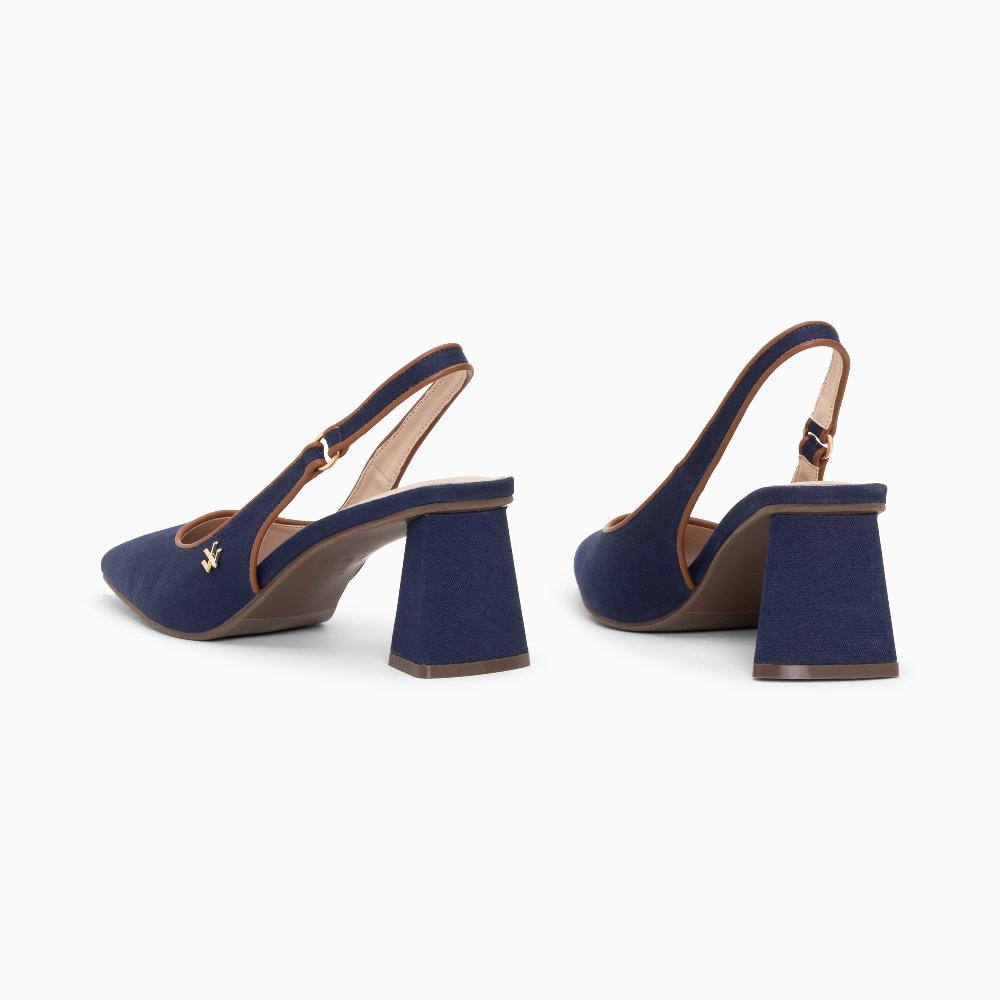 Vanessa Wu Escarpins Slingback Lara Marine à Bout Pointu