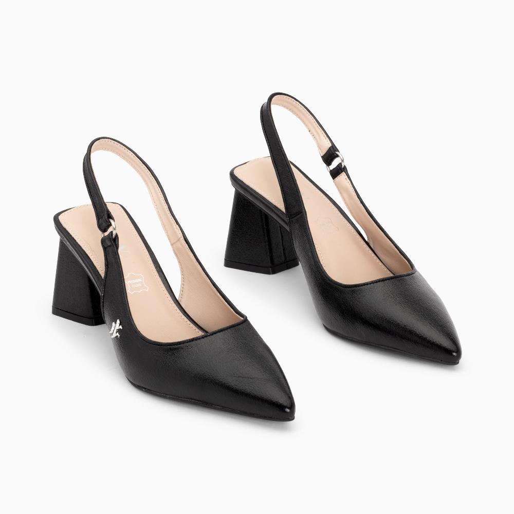 Vanessa Wu Escarpins Slingback Lara Noirs à Bout Pointu
