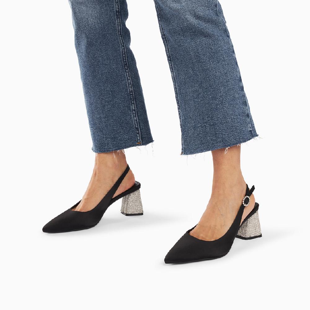 Vanessa Wu Escarpins Slingback Paris Noirs à Bout Pointu Et Talon Strass