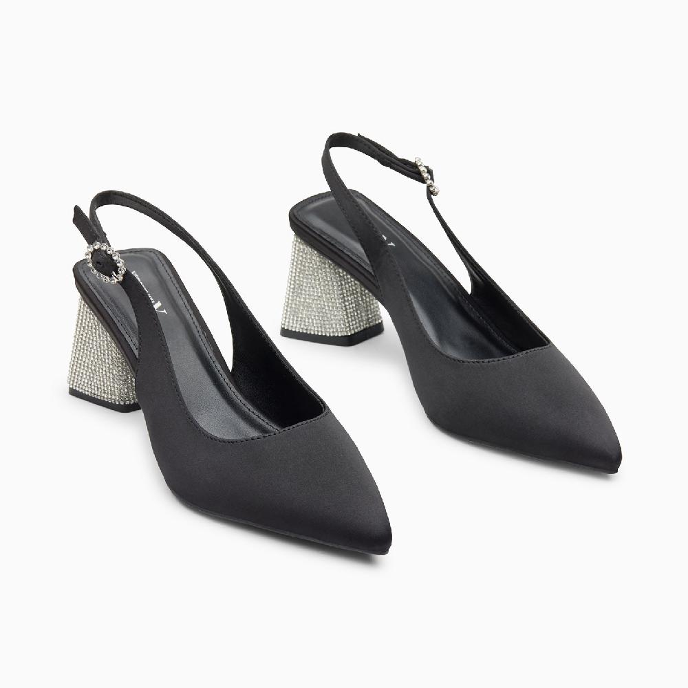 Vanessa Wu Escarpins Slingback Paris Noirs à Bout Pointu Et Talon Strass