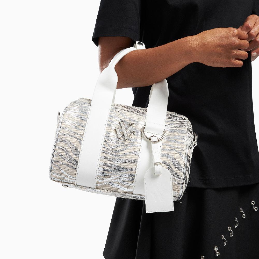 Vanessa Wu Mini Sac Bowling Shelly Beige Et Zébré Argent