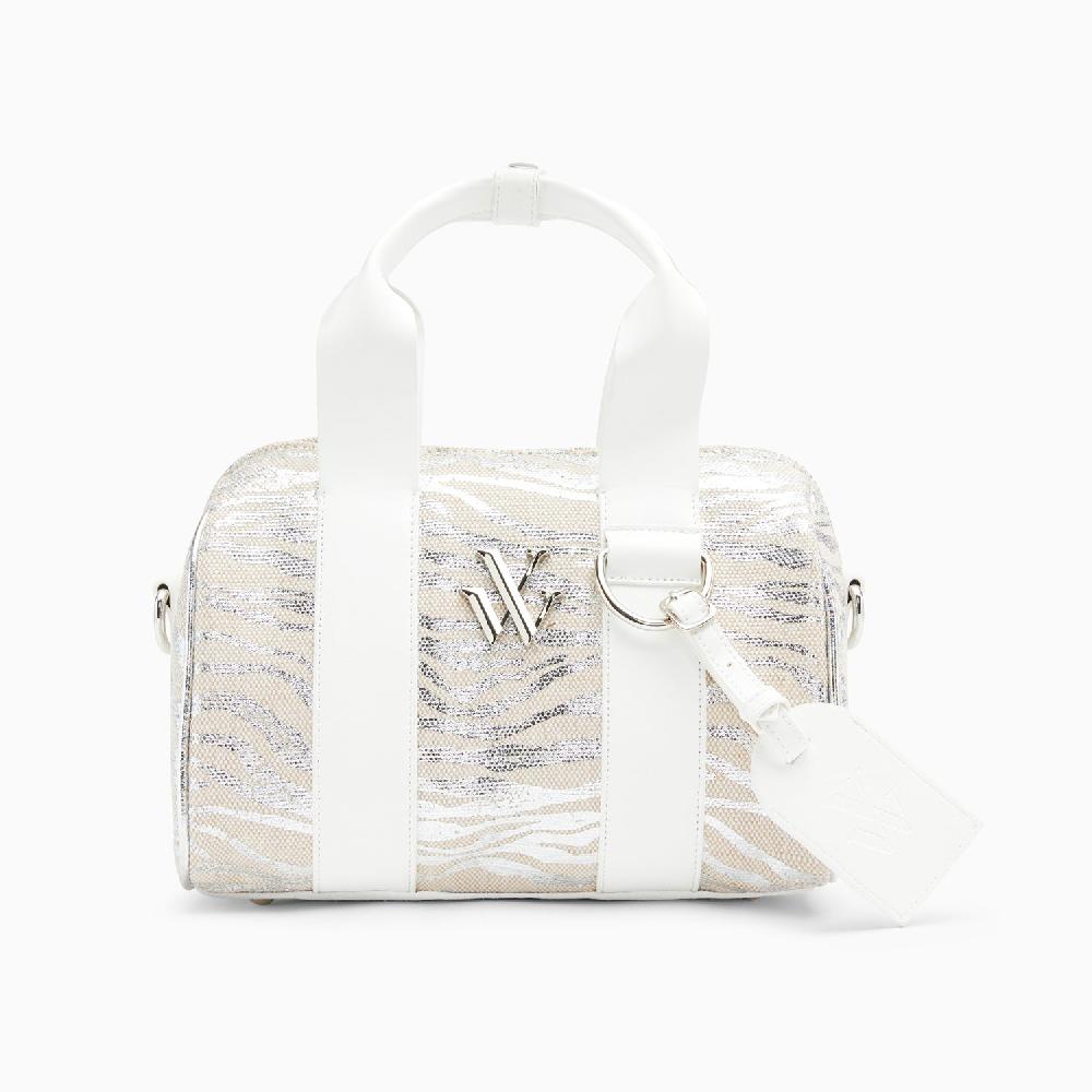 vanessa wu Mini sac bowling Shelly beige et zébré argent