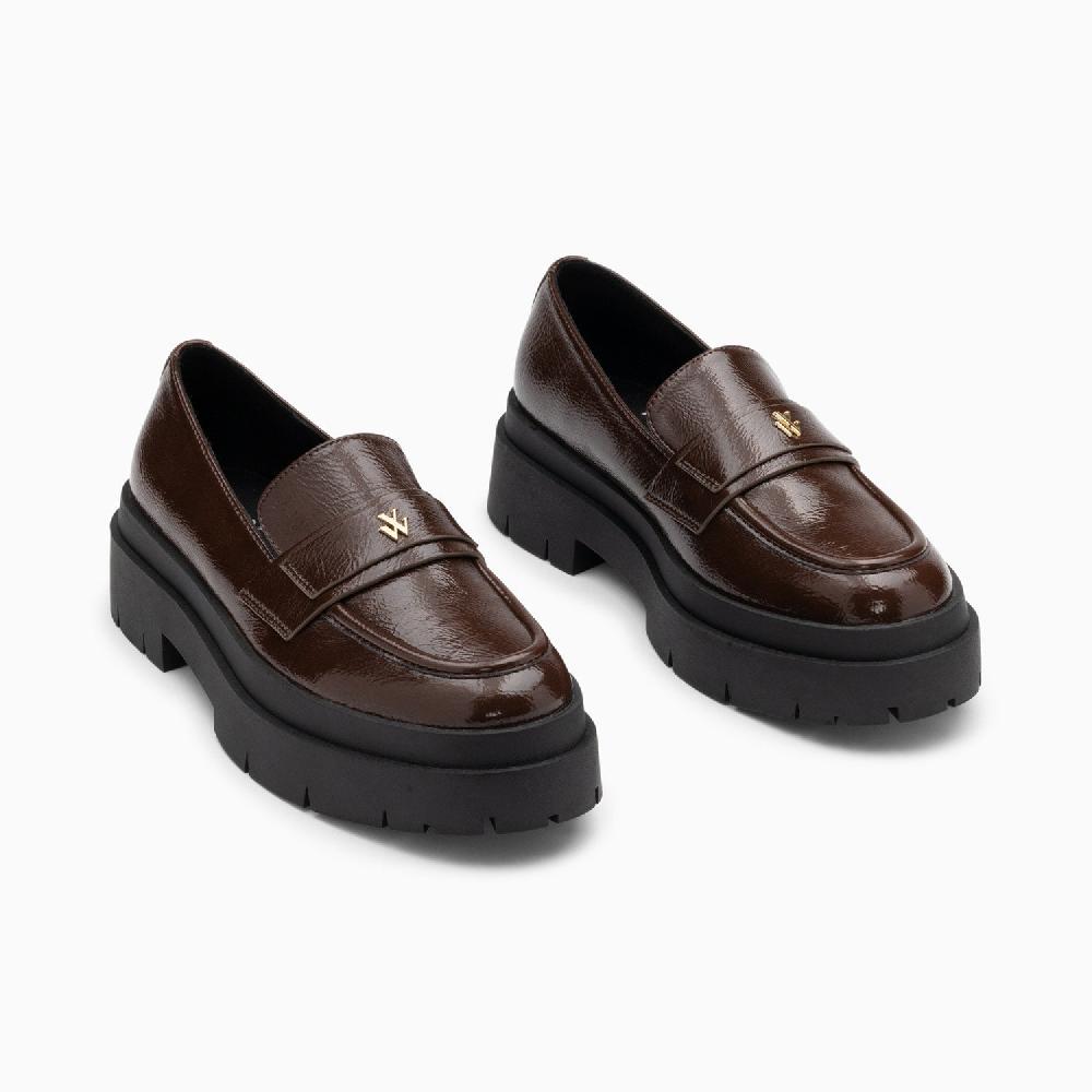 Vanessa Wu Mocassins Rosalie Marron à Plateforme Crantée